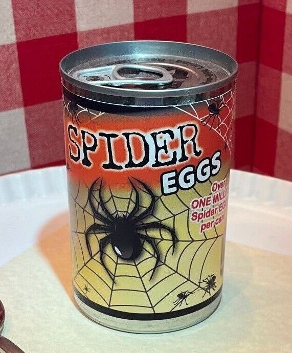 2x Halloween SPIDER EGGS Soup Can Labels GIFT PARTY FAVORS DECORATIONS Funny Gag