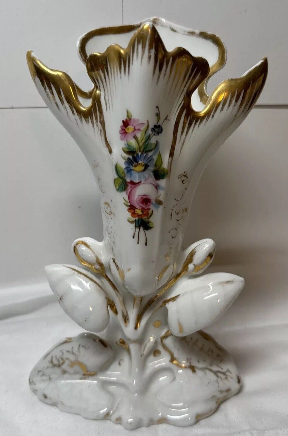 Vintage 8” Old Paris Style Hand Painted Flowers Vase