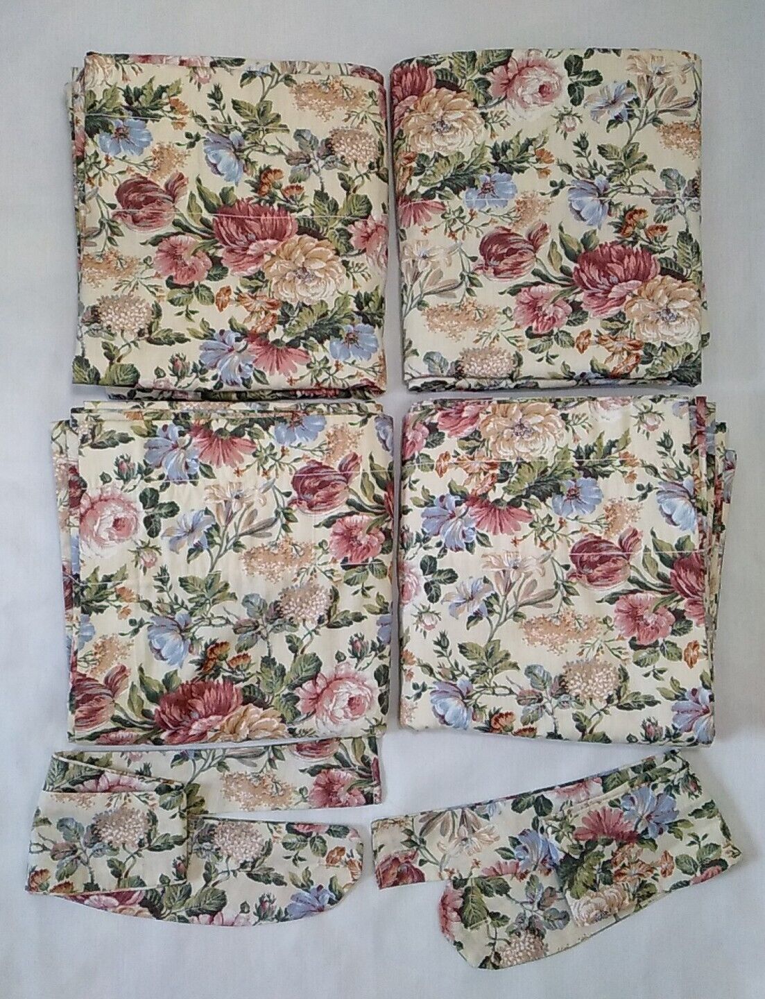 VTG Drapes 4 Panels 2 Tiebacks Multicolor Floral Lined Weighted Corners Neutral