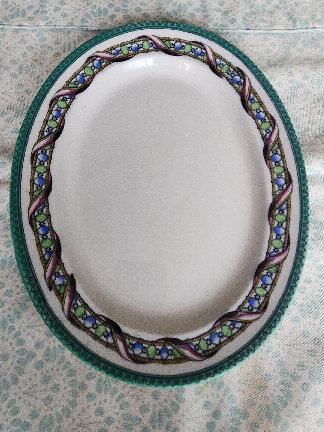 RALPH HAMMERSLEY Antique Porcelain Oval Plate RARE 1868 Mark bright greens