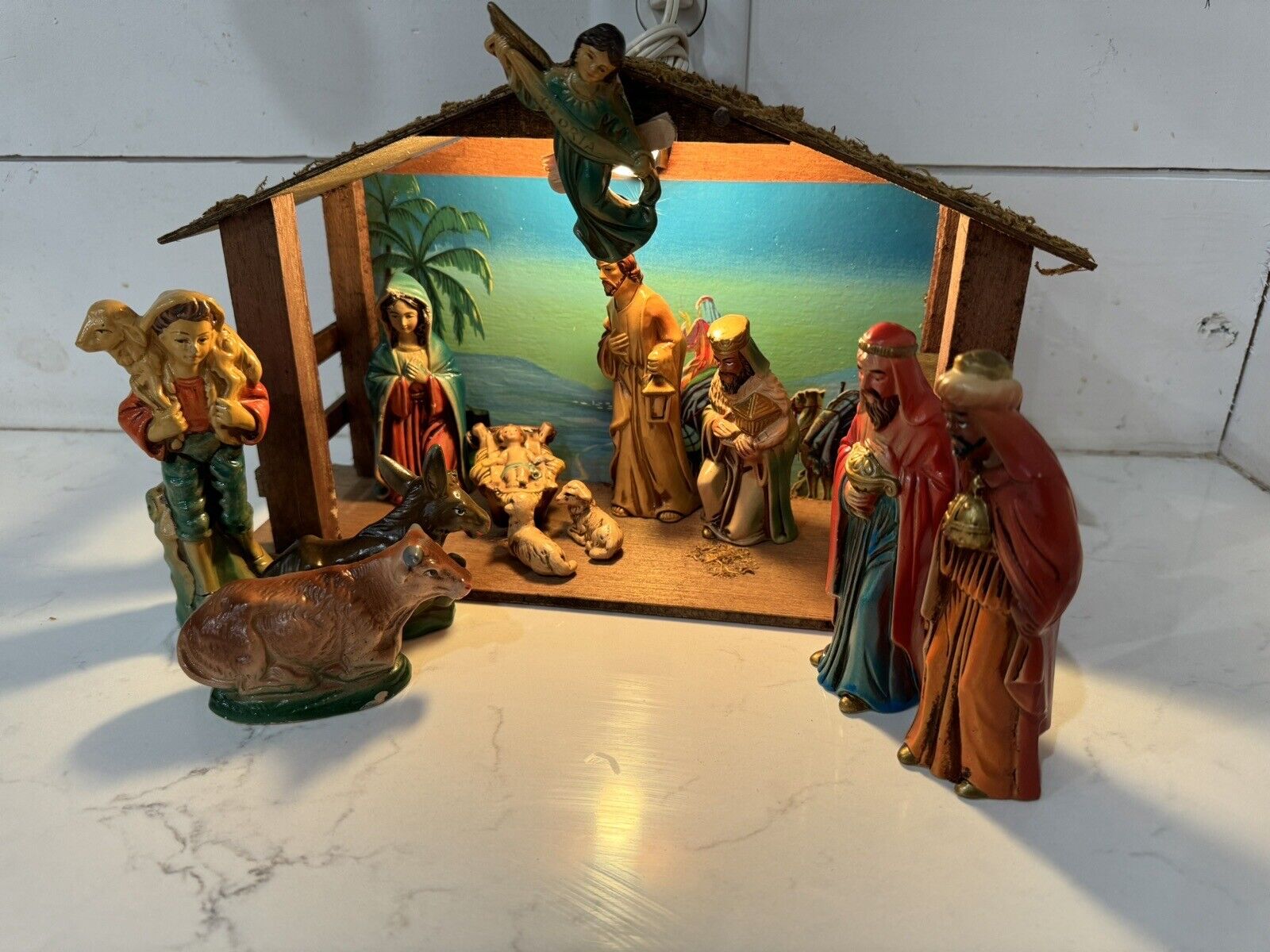Vintage Sears 15 pieces Lighted Musical Nativity Set with Box