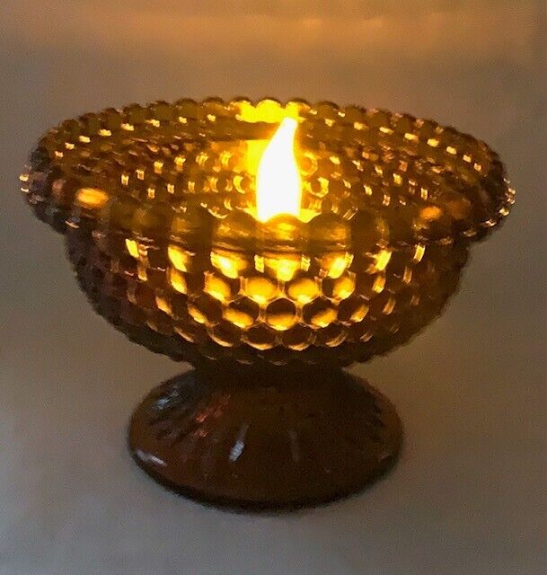Vintage Amber Glass Hobnail Pedestal Votive Candle Holder