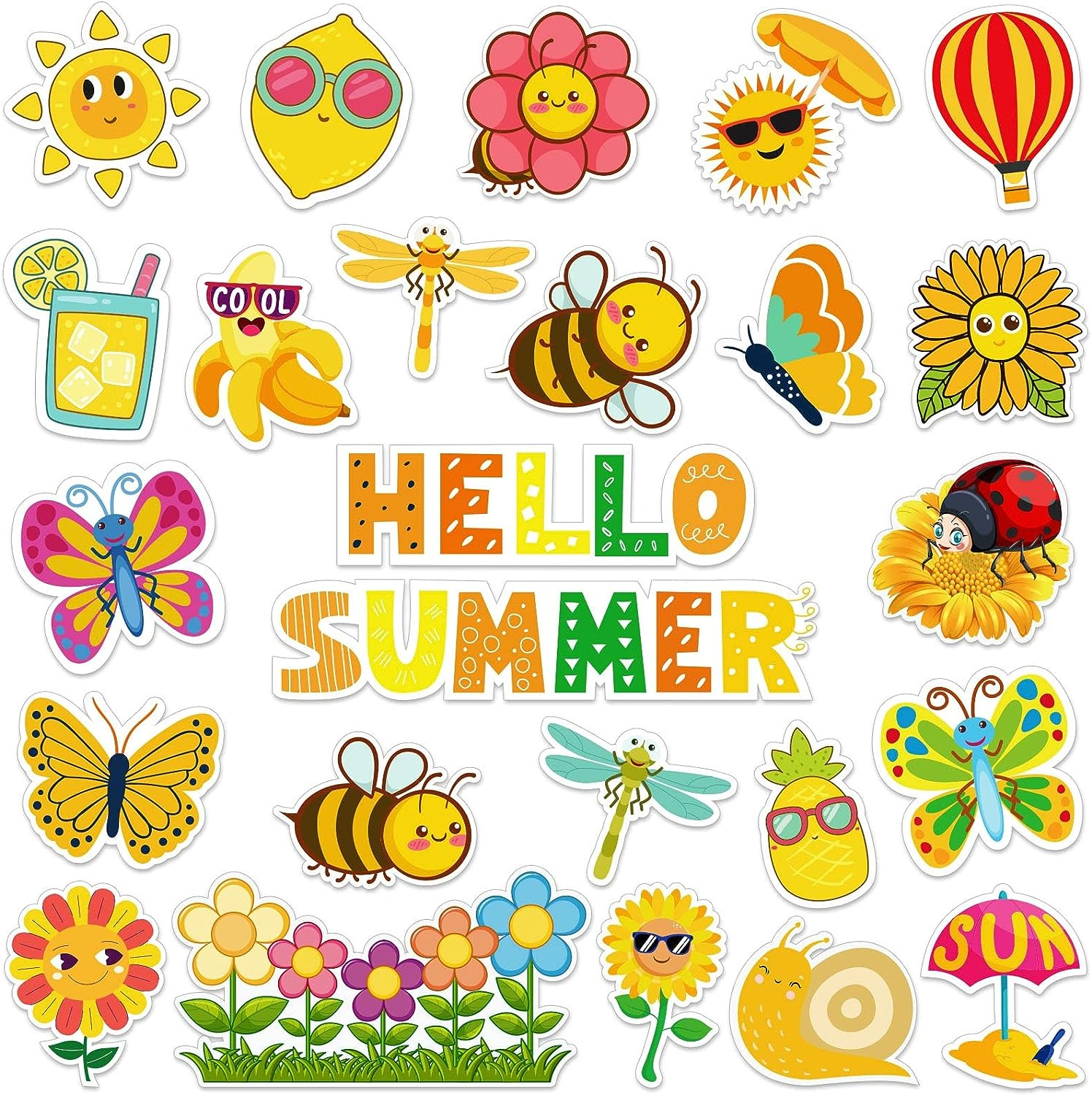 48Pcs Hello Summer Cut-Outs Summer Flower Cut Outs with 90Pcs Glue Points Colorf