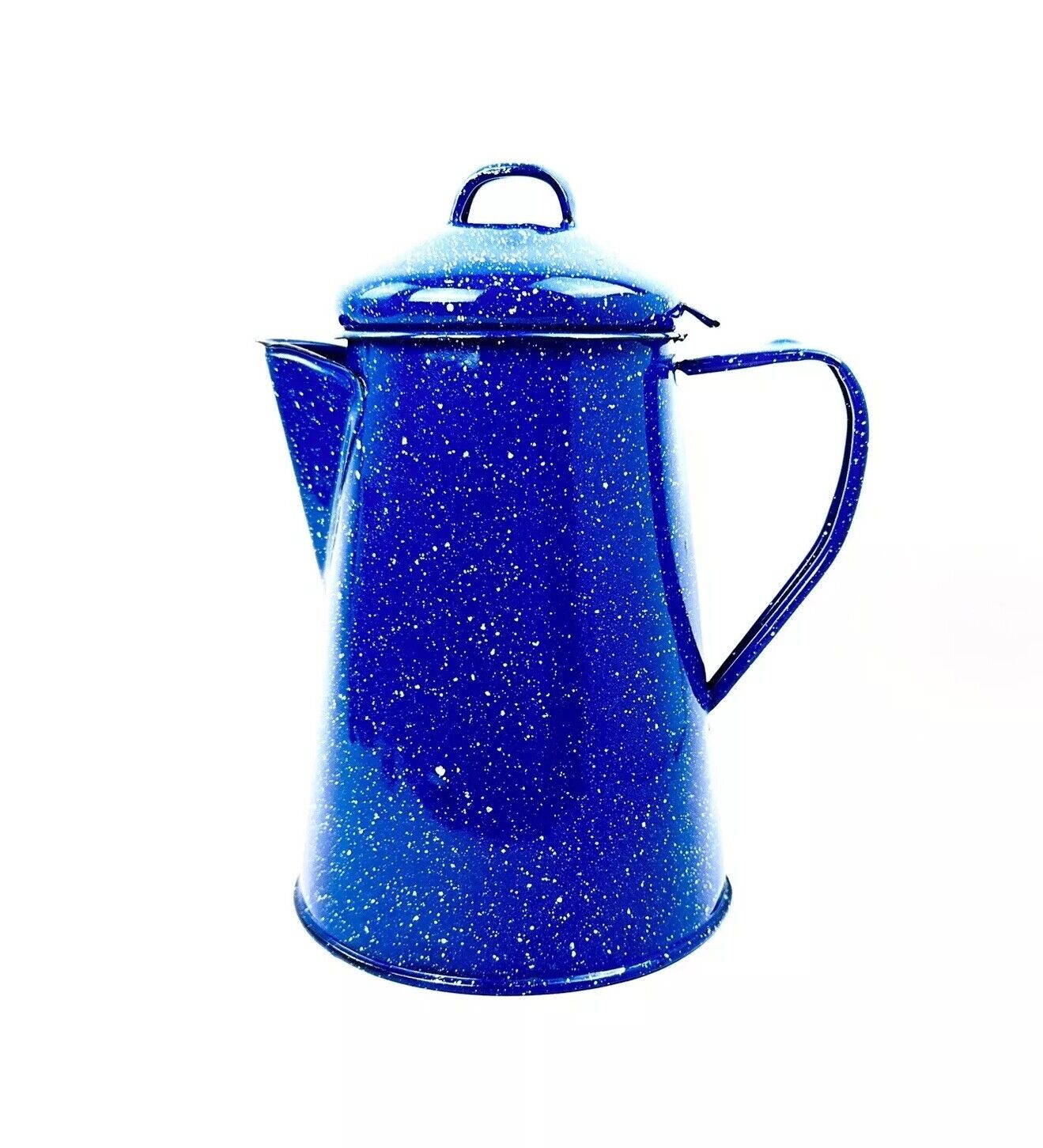 Vintage Enamel Ware Blue White Speckled Camping/Cowboy Coffee Pot Kettle 1 Liter