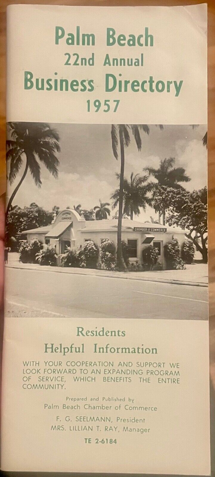 1957 Palm Beach Florida Chamber of Commerce Directory 96 Pages