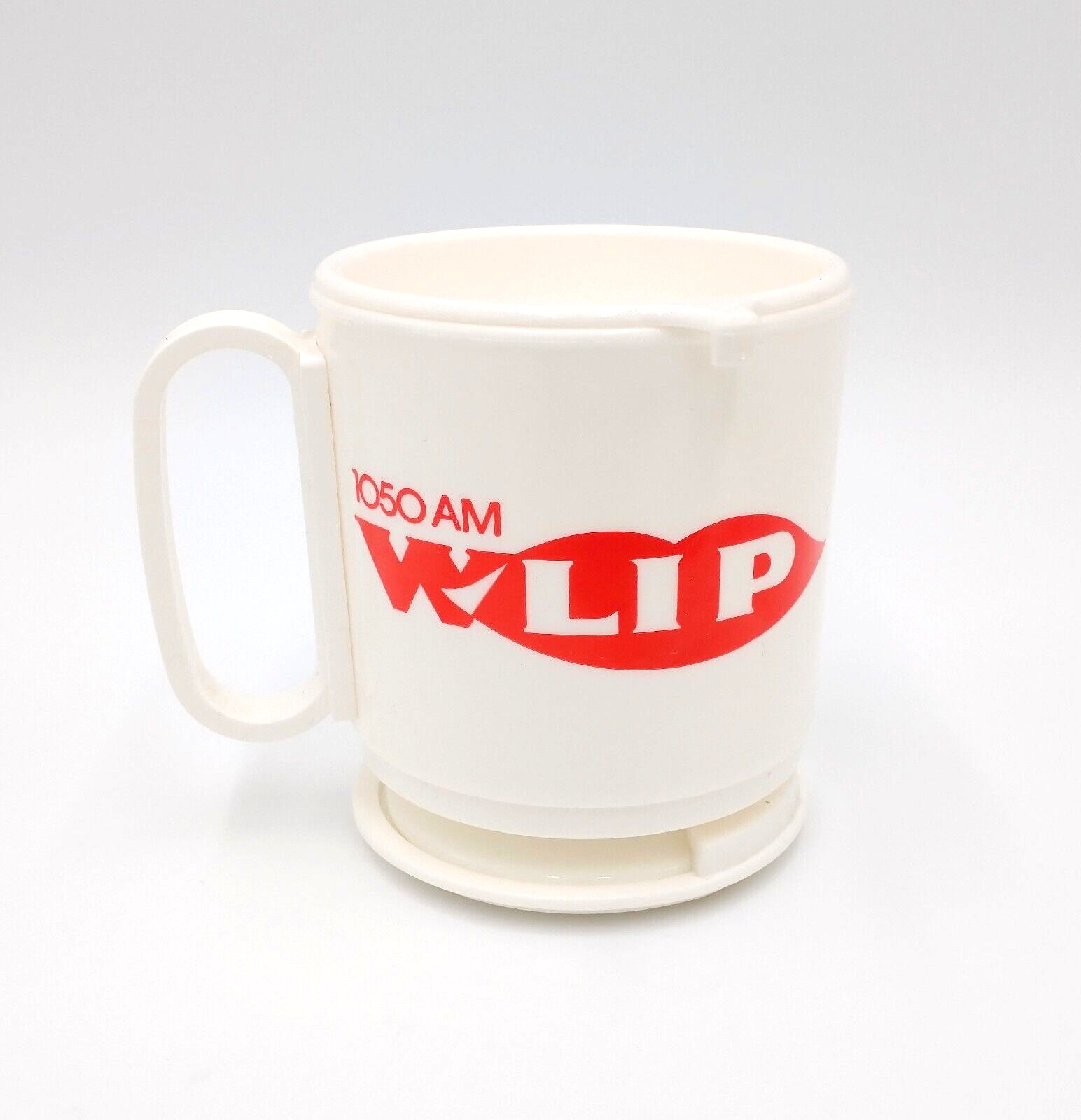 Vintage WLIP Radio Petro Mart Kenosha WI Dash Mount Coffee Mug Cup + Lid Whirley
