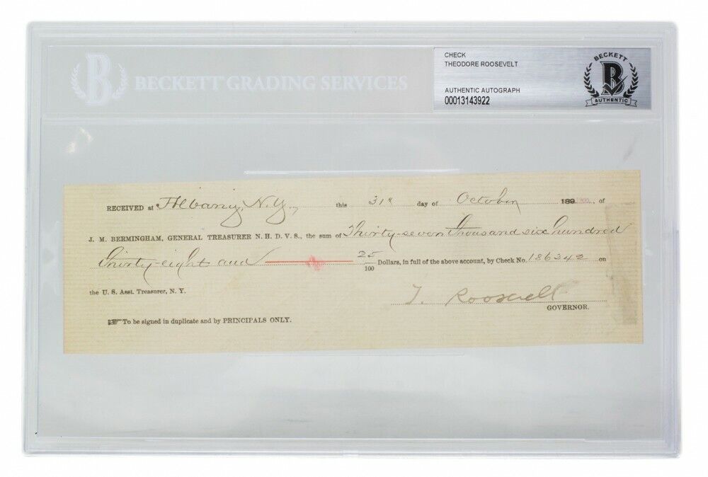President Theodore Roosevelt Autographed Bank Check 26th President