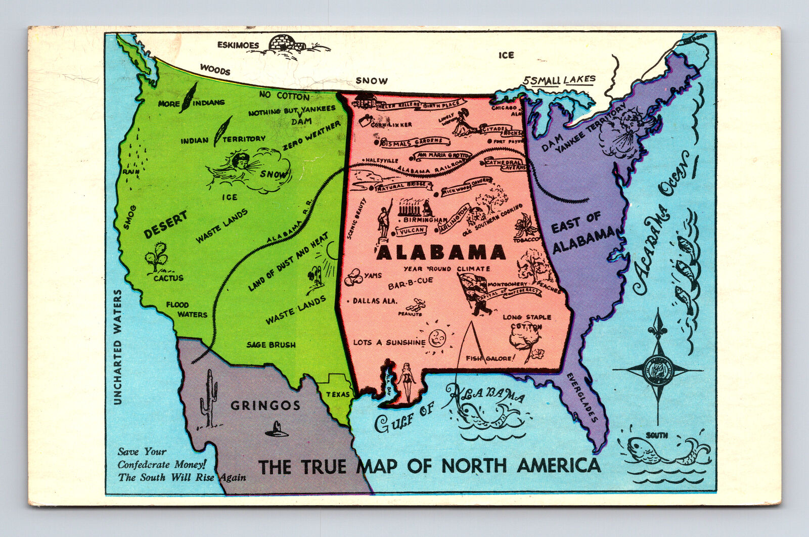c1962 Pictorial Map of Giant Alabama Montgomery Alabama AL Postcard