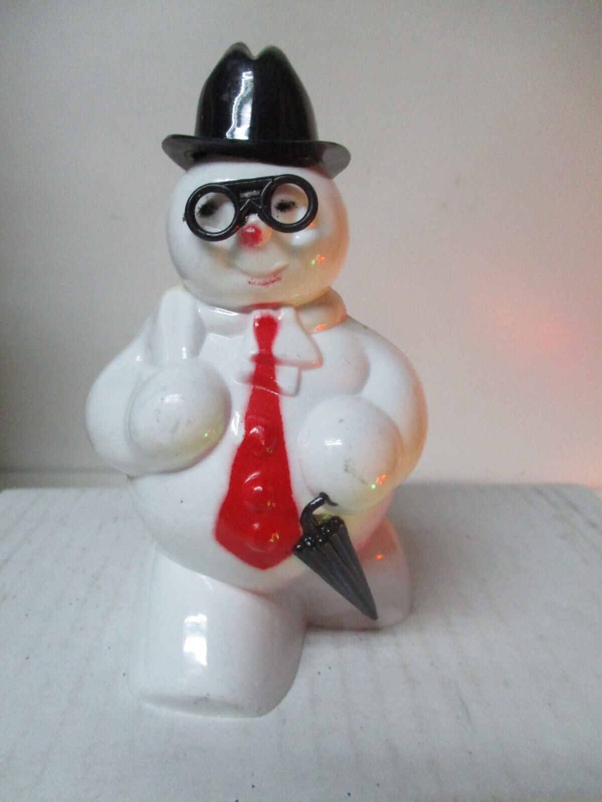 Vintage Rosen Rosbro Christmas Hard Plastic Snowman w Eyeglasses & Umbrella