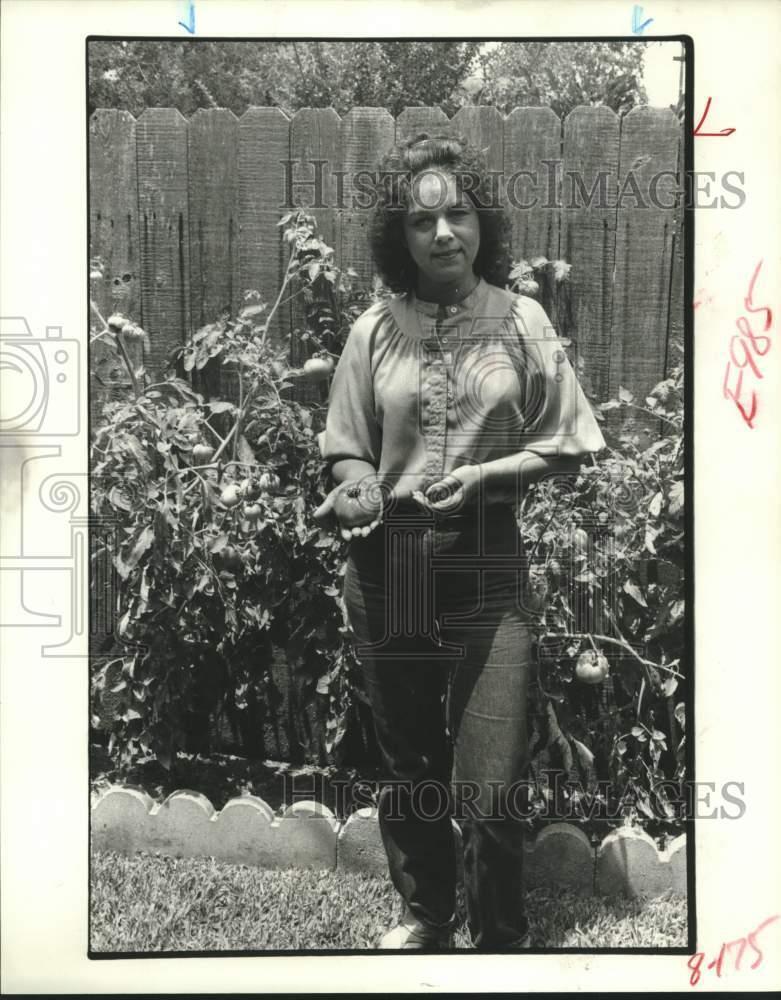1982 Press Photo Barbara Shepherd of Pasadena shows her tomato plant - hca60936