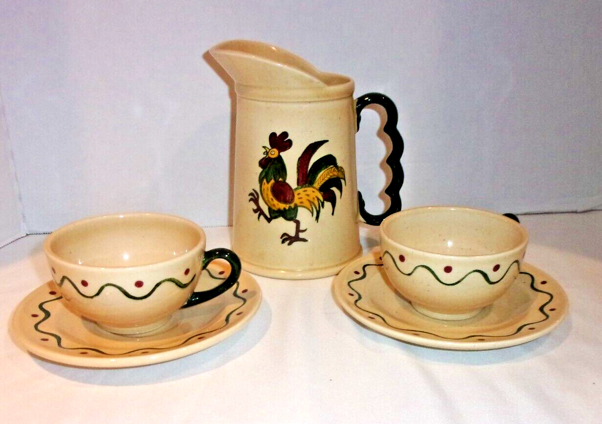 Metlox Poppytrail California Provincial Pitcher, 2 cups and saucers.
