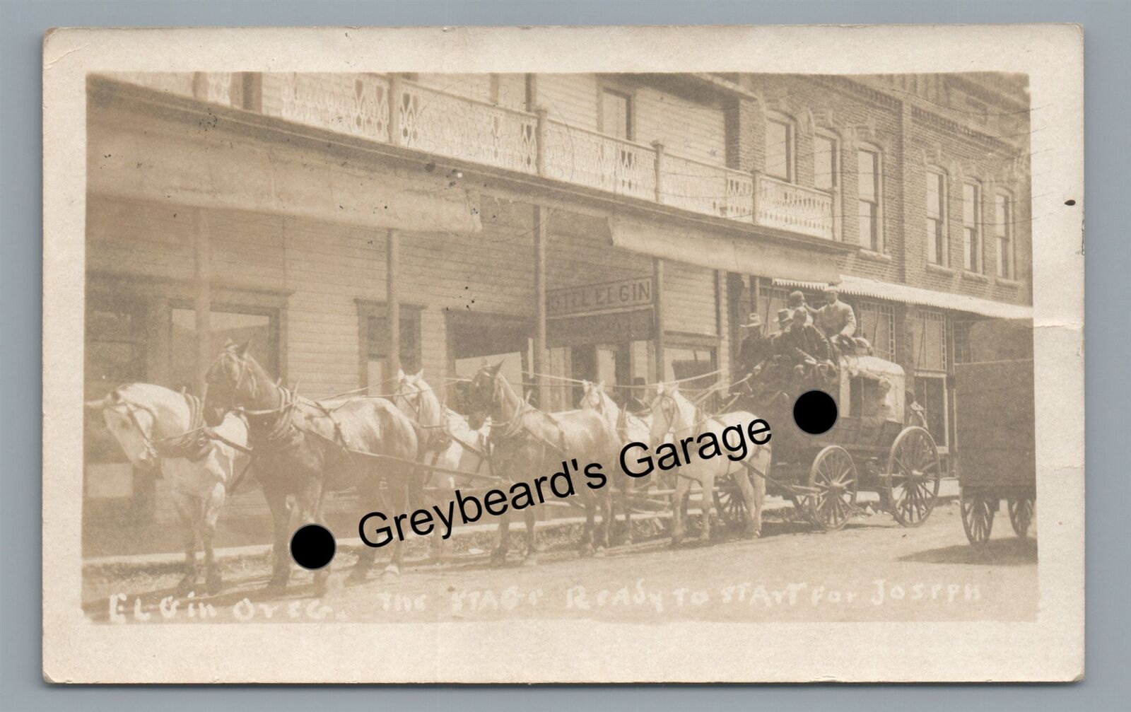 RPPC Stagecoach at Hotel for Joseph ELGIN OR Oregon 1909 Real Photo Postcard