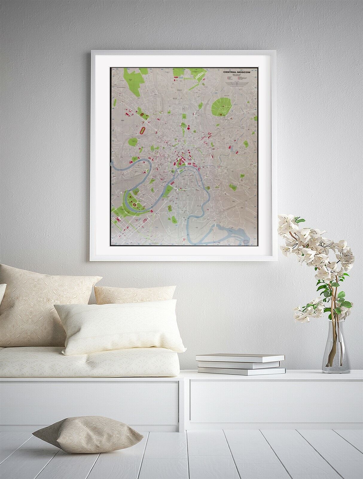 1980 Map| Central Moscow| Moscow|Moscow Russia|Russia Map Size: 20 inches x 24 i