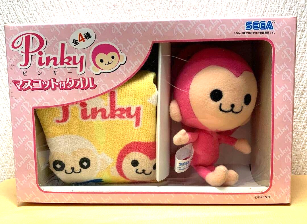 Pinky Monkey Towel Handkerchief with mascot Stuffed toy Plush doll SEGA Rare NM