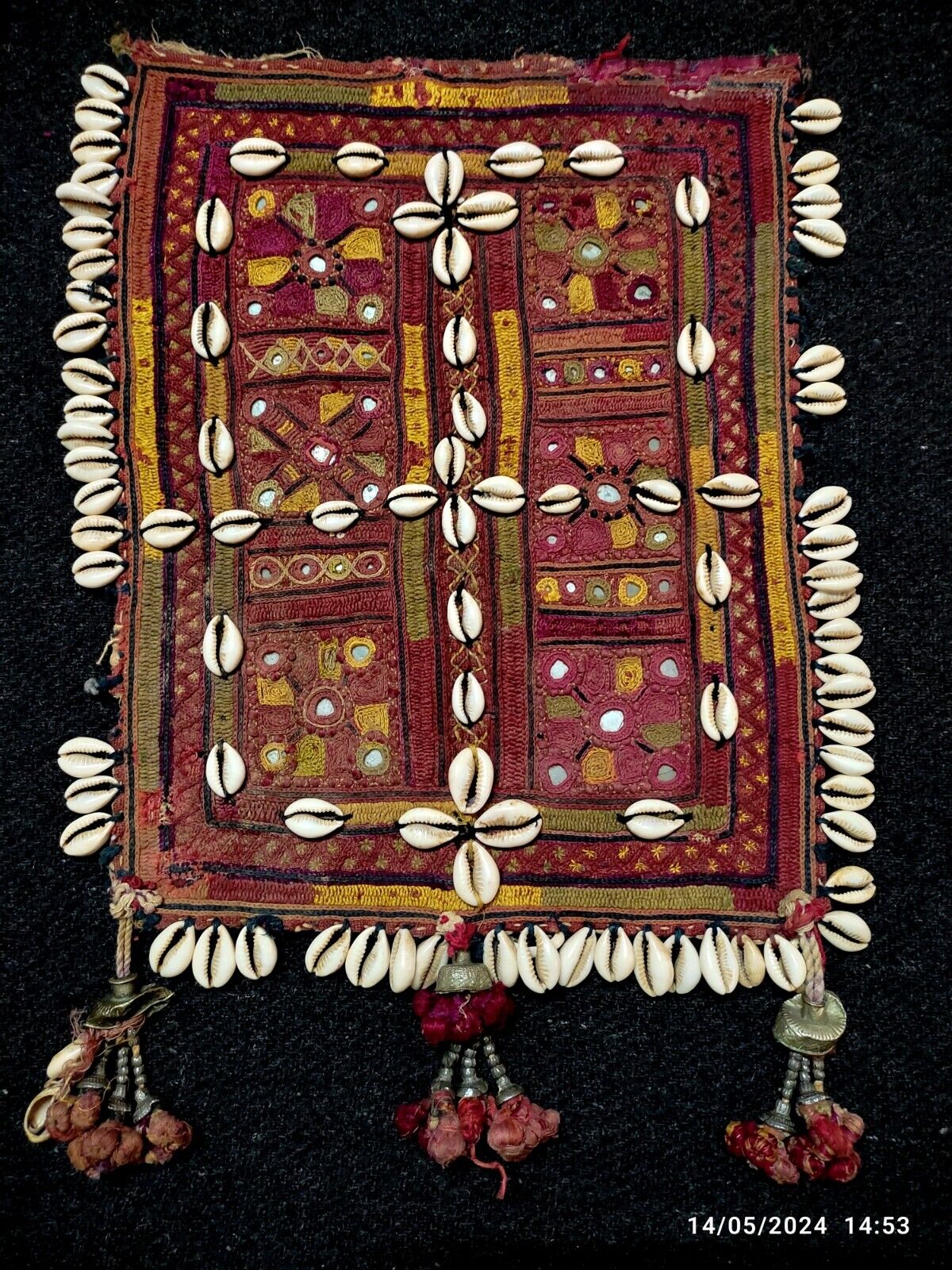 Vintage Banjara textile kutchi mirror Indian antique ethnic rabari boho patch 21