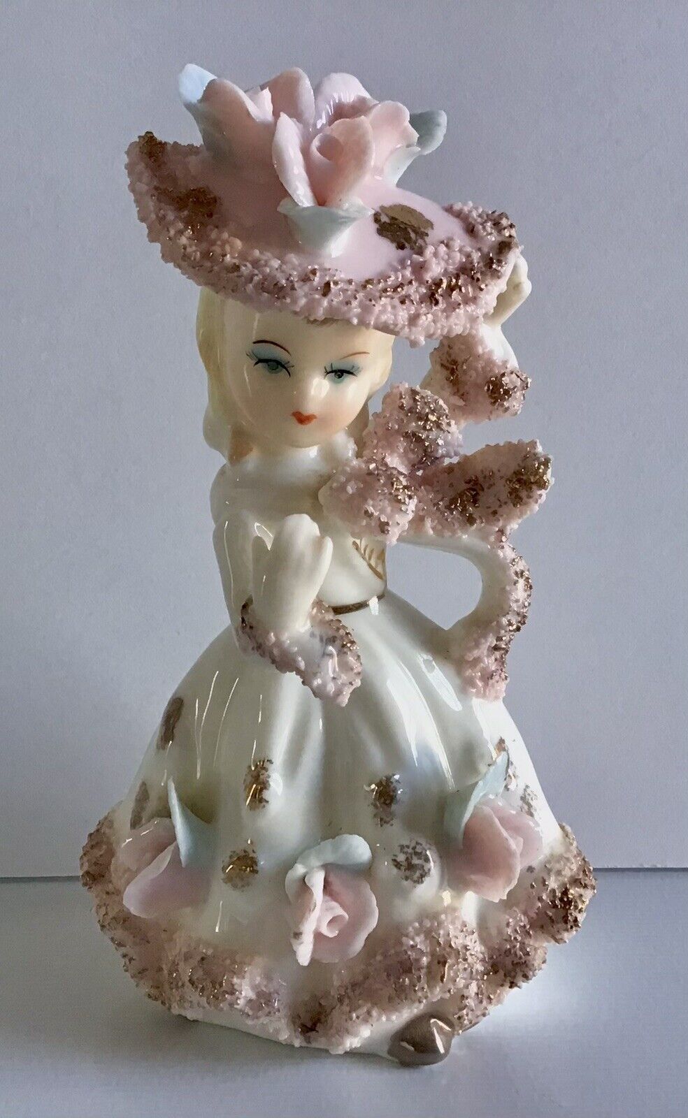 VINTAGE Betson’s Figurine Southern Belle Pink Floral Dress Japan Gold Accents