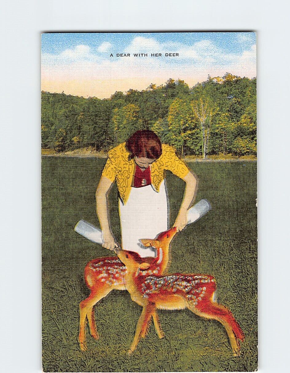 Postcard A Dear with Her Deer