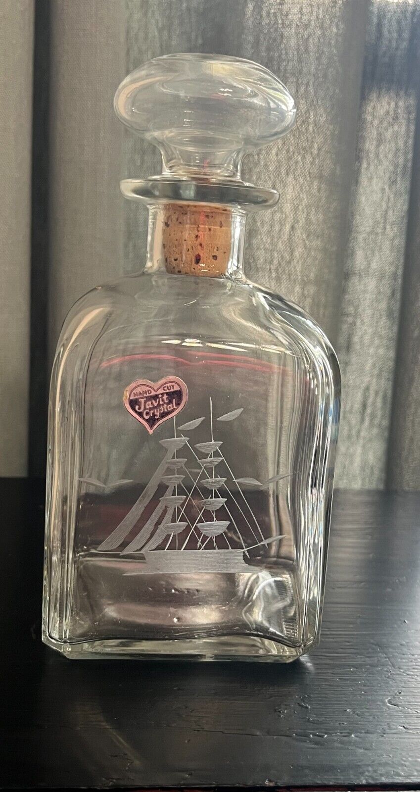 Vintage- hand cut Italian Javit crystal whisky decanter with sailboat