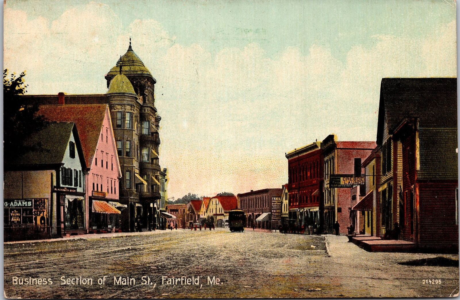 FAIRFIELD ME - Main Street Business Section Postcard - 1917
