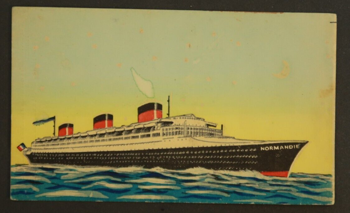 SS Normandie Normandy Illustrated Postcard Steamship Luminous Glow in The Dark