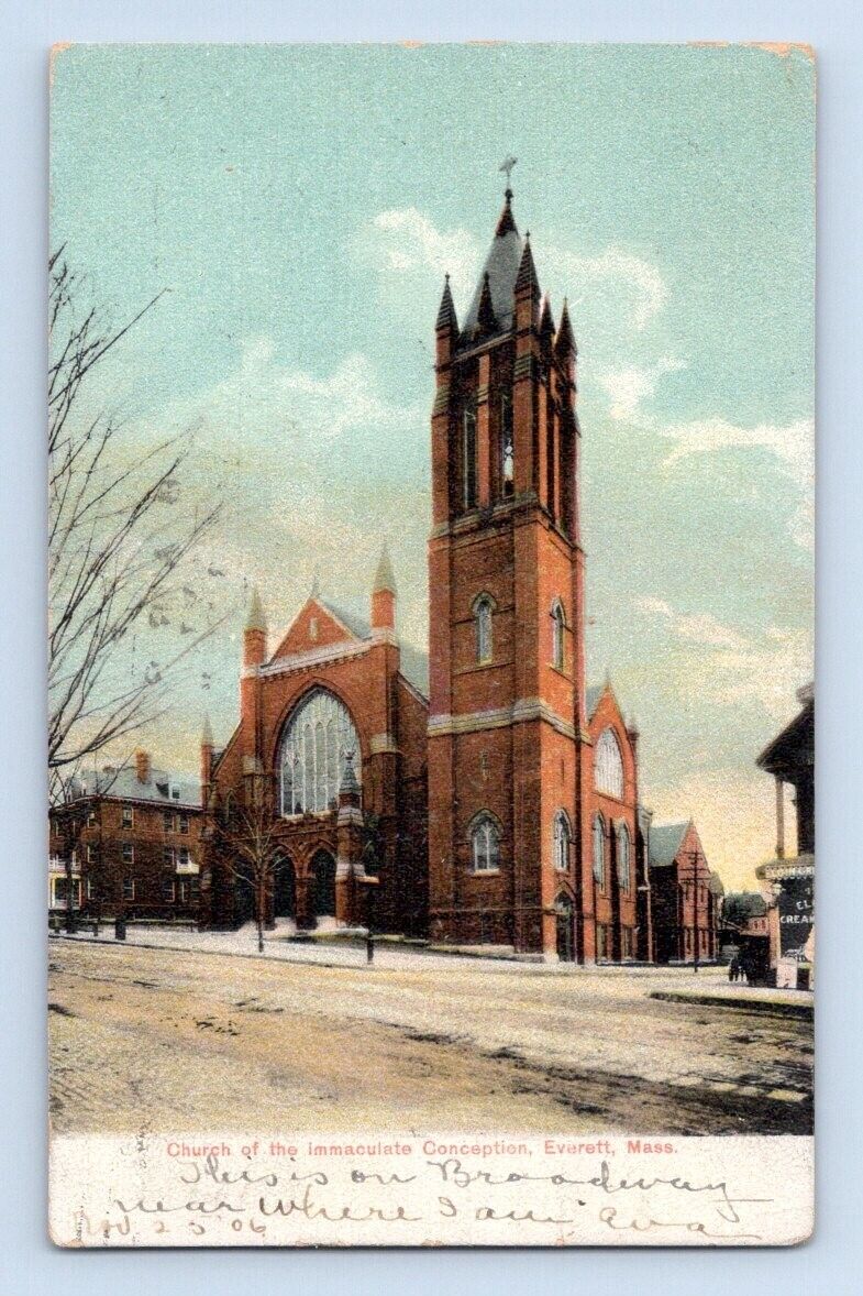 1906. EVERETT, MASS. CHURCH OF THE IMMACULATE CONCEPTION. POSTCARD DM3
