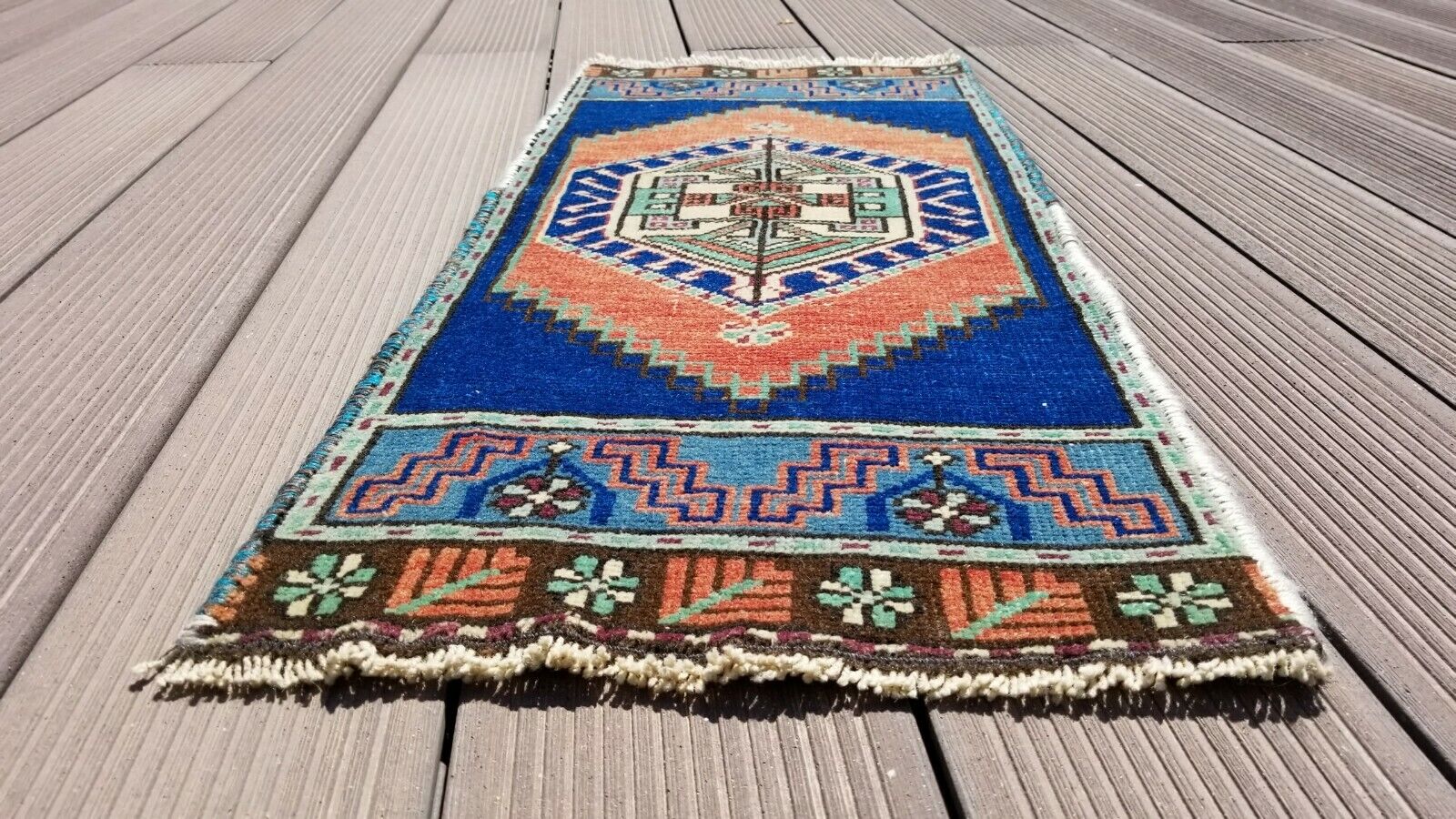 Beautiful Antique 1940-1950's  Wool Pile Natural Dyes Area Rug 1'3''x2'10''