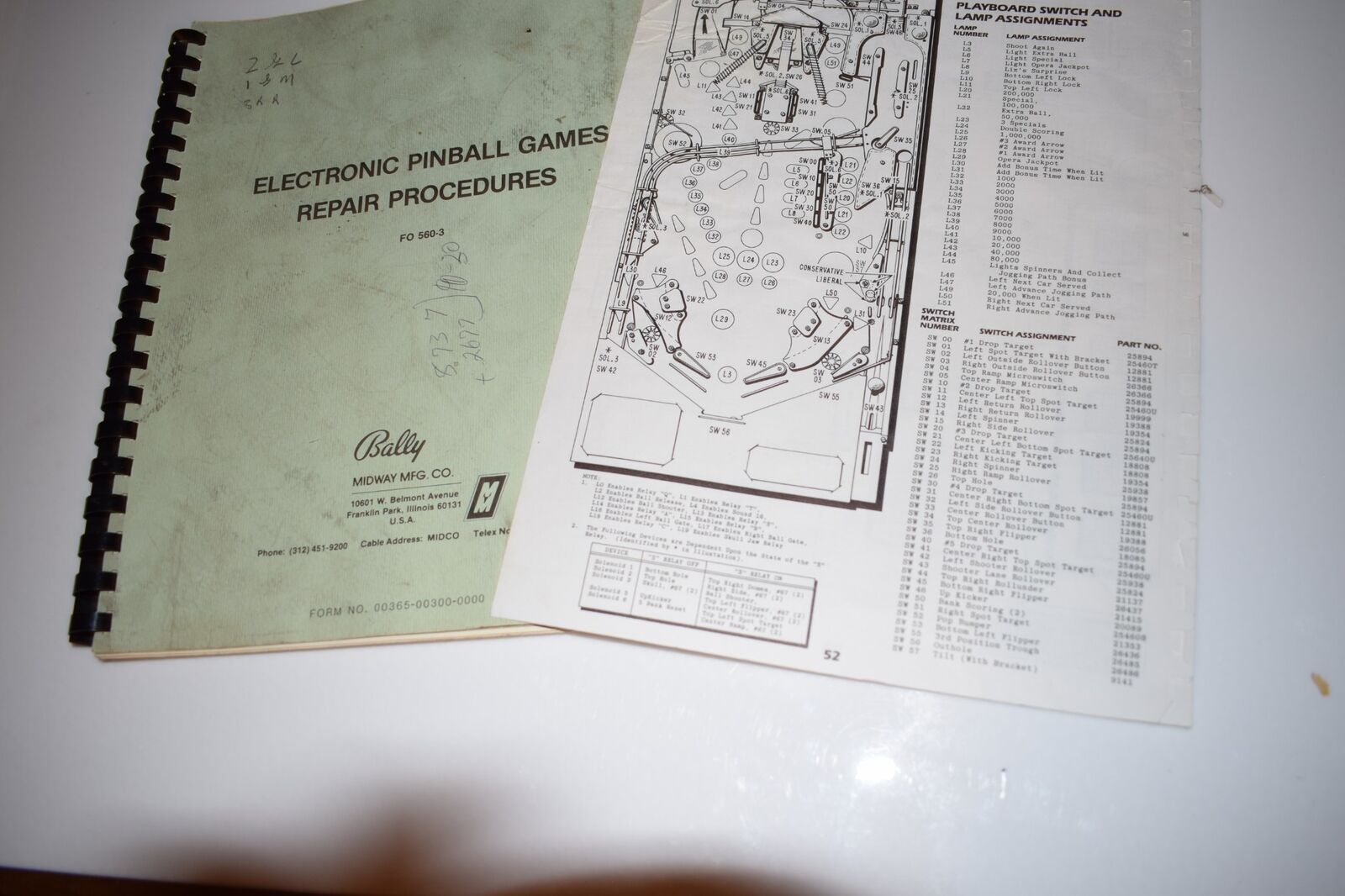 BALLY MIDWAY ELECTRONIC PINBALL GAMES REPAIR PROCEDURES FO 560-3 MANUAL(BOOK789)