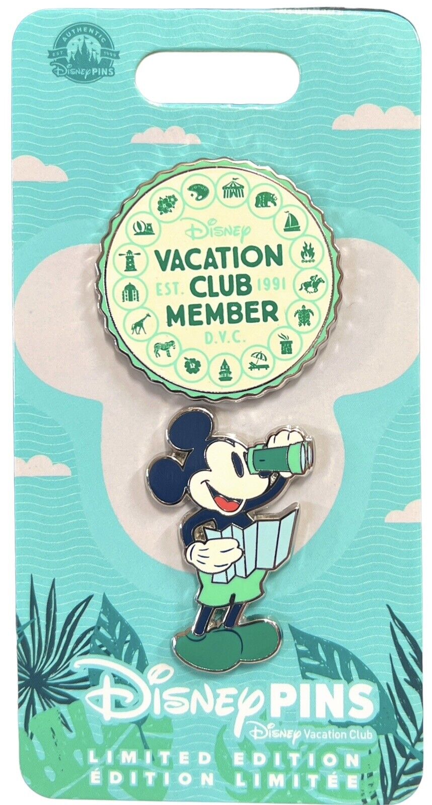 Disney Parks 2024 DVC Member Mickey Exploring 2 Pc. Pin Set Vacation Club LE NEW