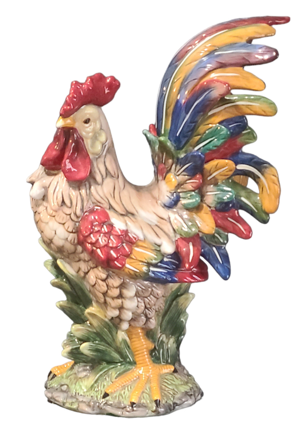 Colorful Majolica Porcelain Country French Decorative Proud Rooster 15.75''