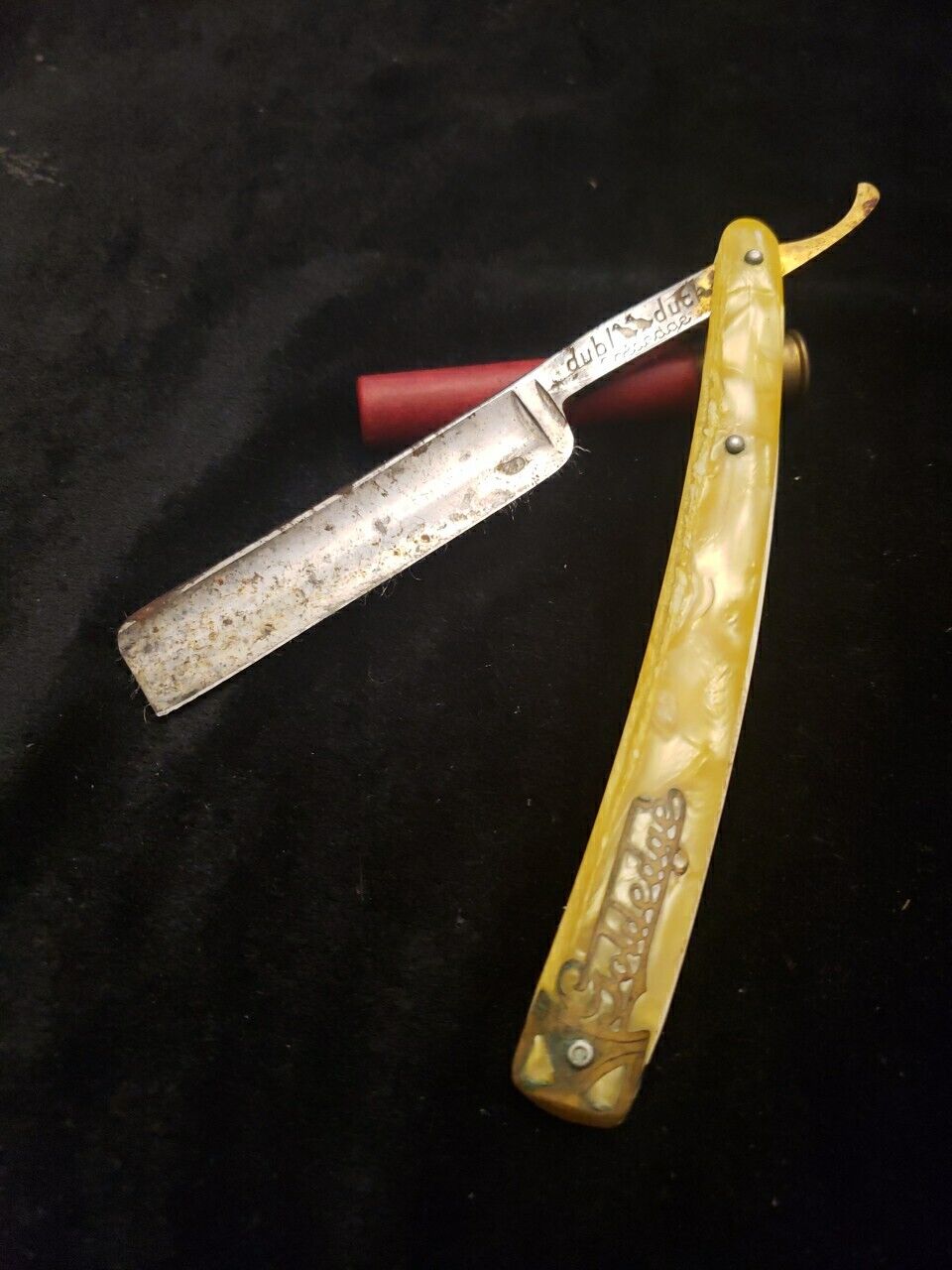 Antique Dubl Duck Goldedge Pearl Duck Straight Razor Made In Germany