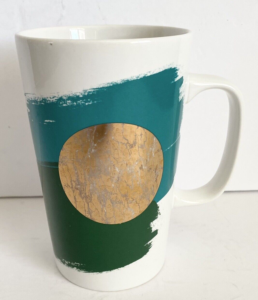 Starbucks ceramic Tall  mug 16 oz Dot Collection 2014 Turquoise Forest Green Cup
