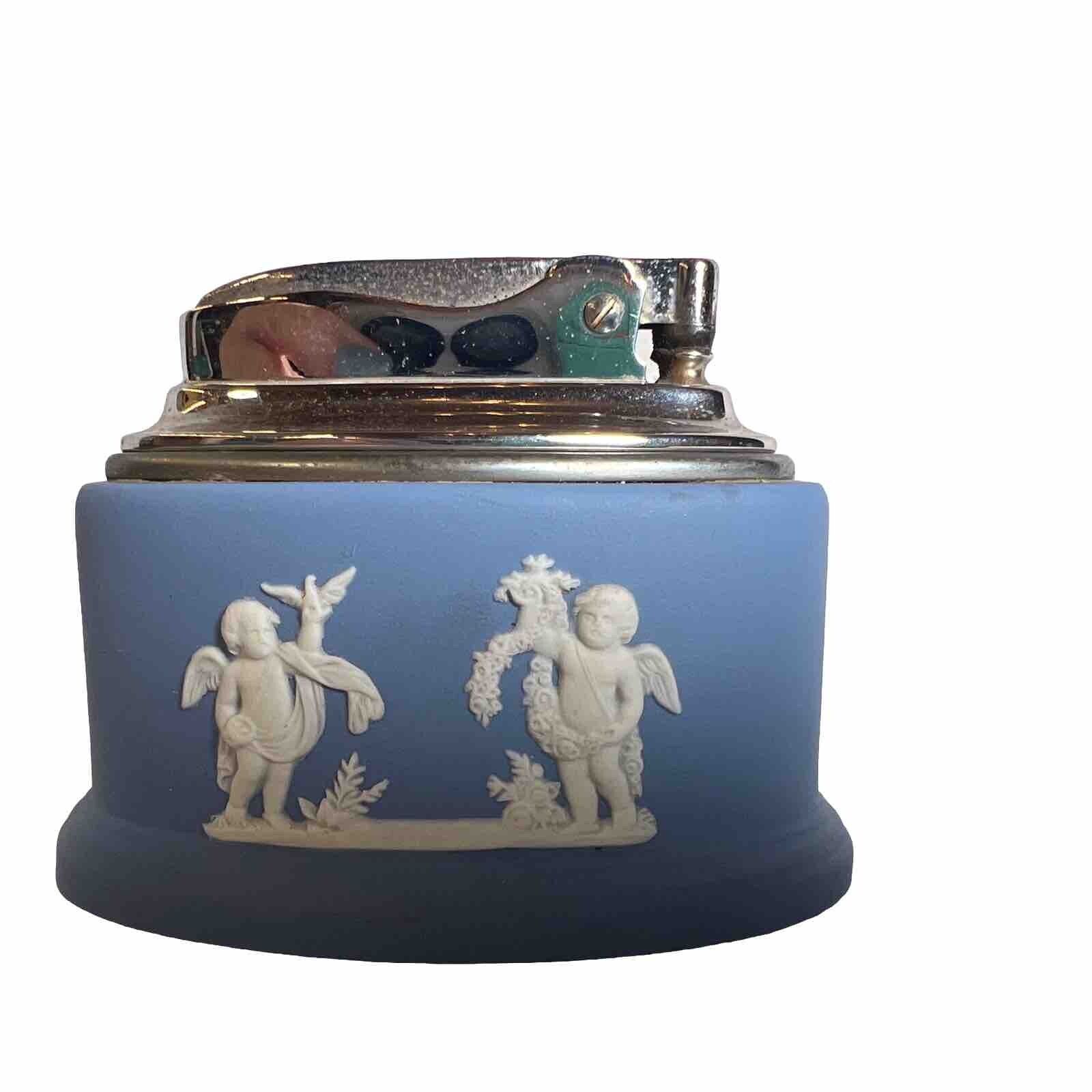 VTG Wedgwood Blue Jasperware Table Lighter Seasons Cherubs Ronson England 1950s