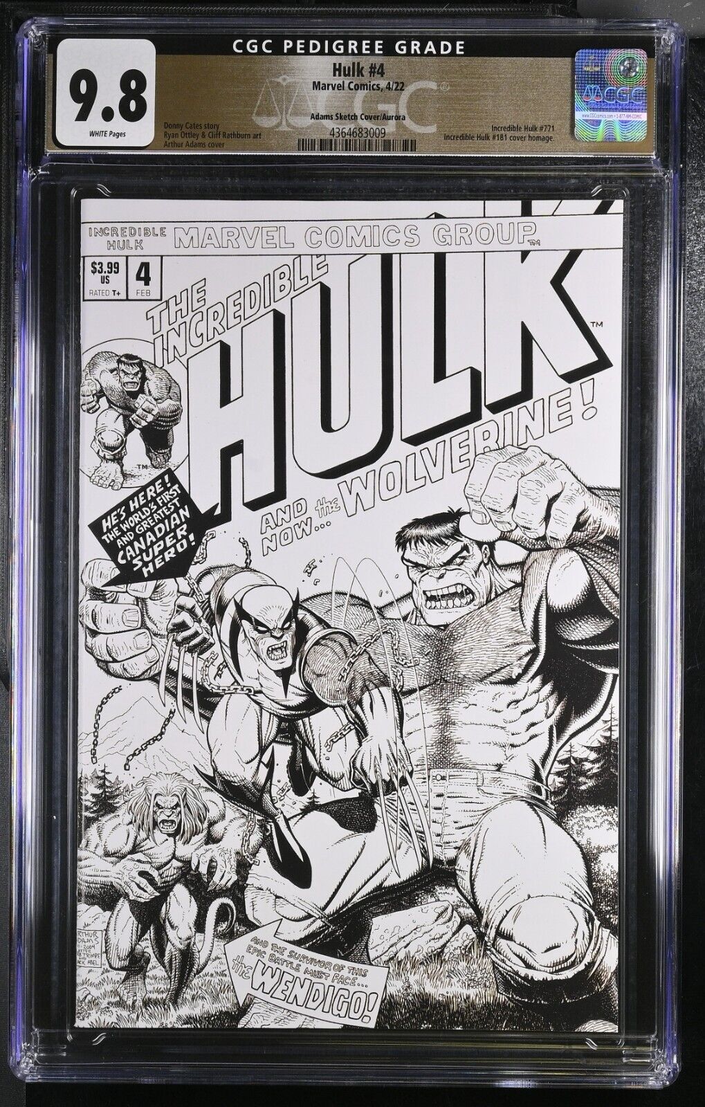 Hulk #4 CGC 9.8 (2022) Adams Sketch Cover Aurora Pedigree Marvel Comics