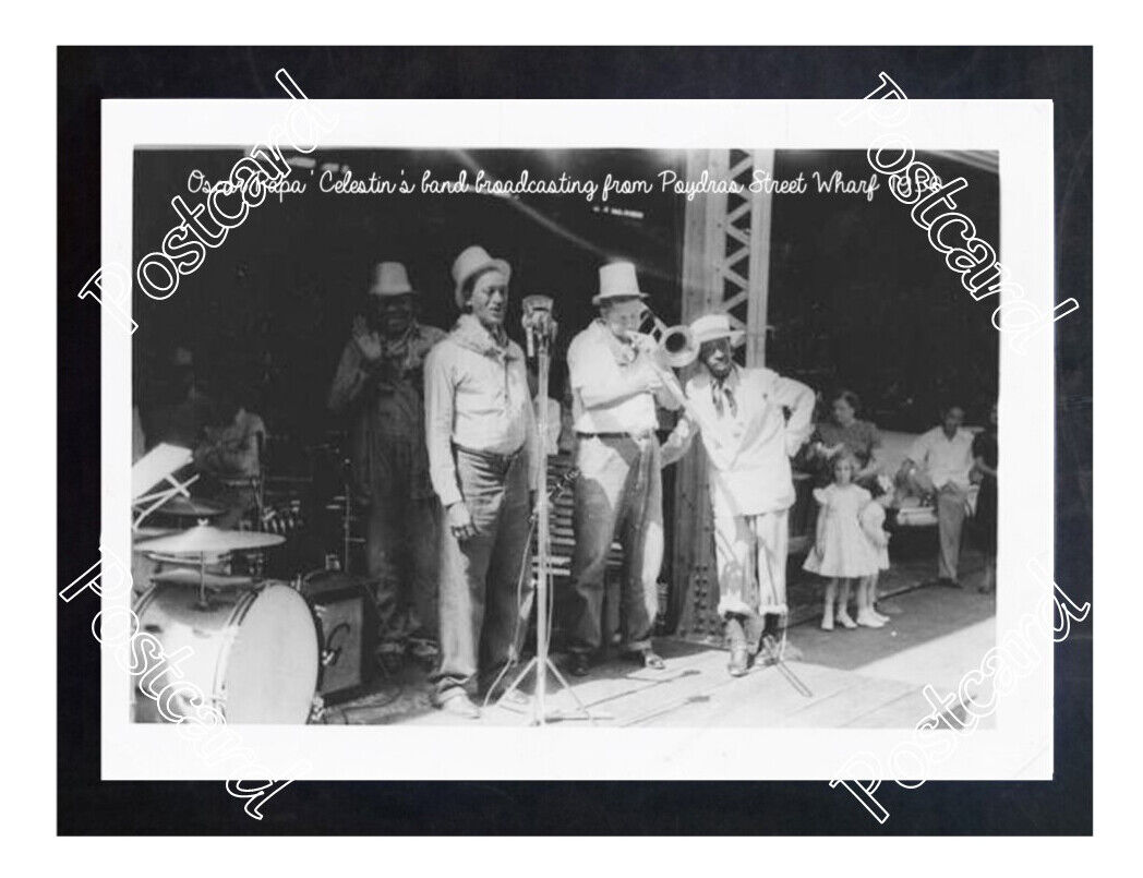 Historic Oscar Papa Celestin\'s band at Poydras Street Wharf 1950 Jazz Postcard