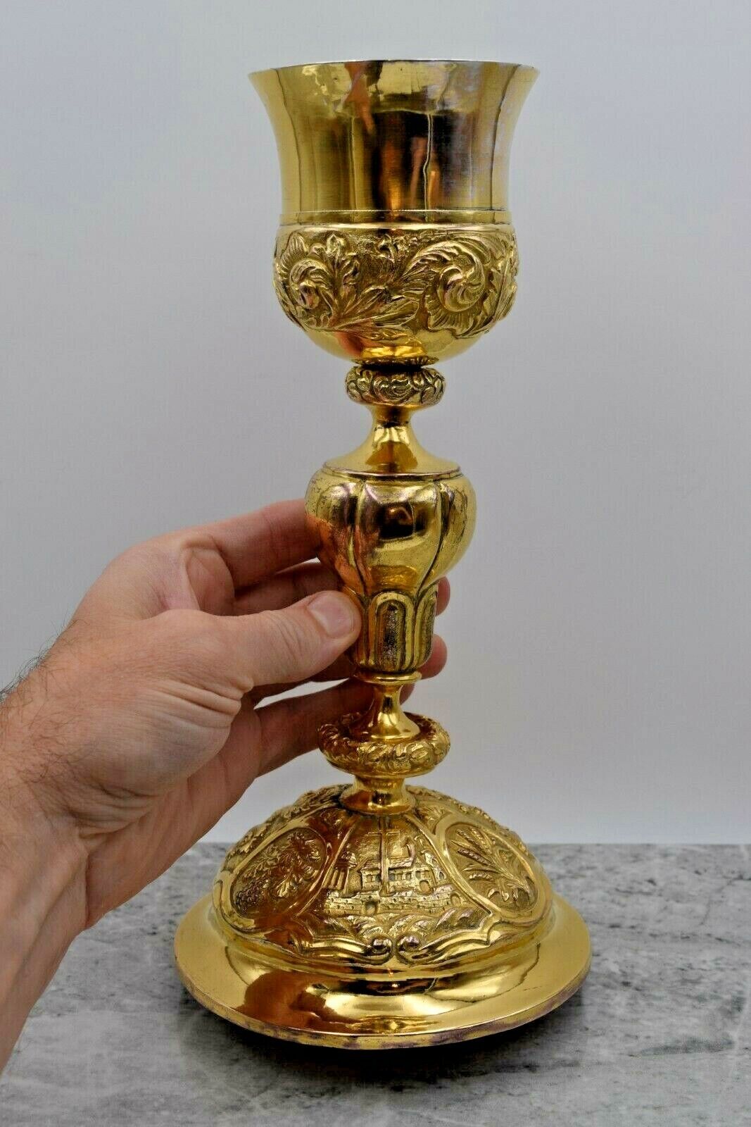 + Very Fine Antique Baroque Chalice (mid. 1800\'s) All Hand Embossed + (CU777)