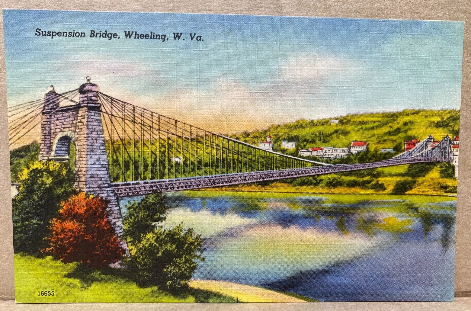 Suspension Bridge Wheeling West Virginia Postcard