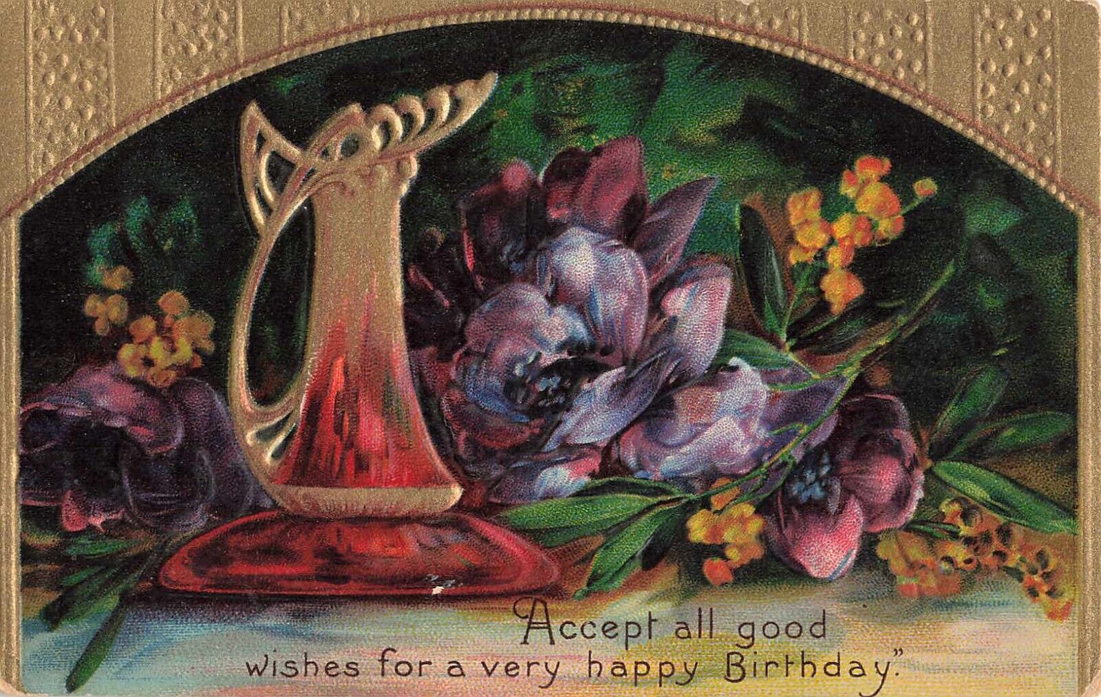 Postcard Antique Happy Birthday Greeting Gold Gilded Enhanced 1911