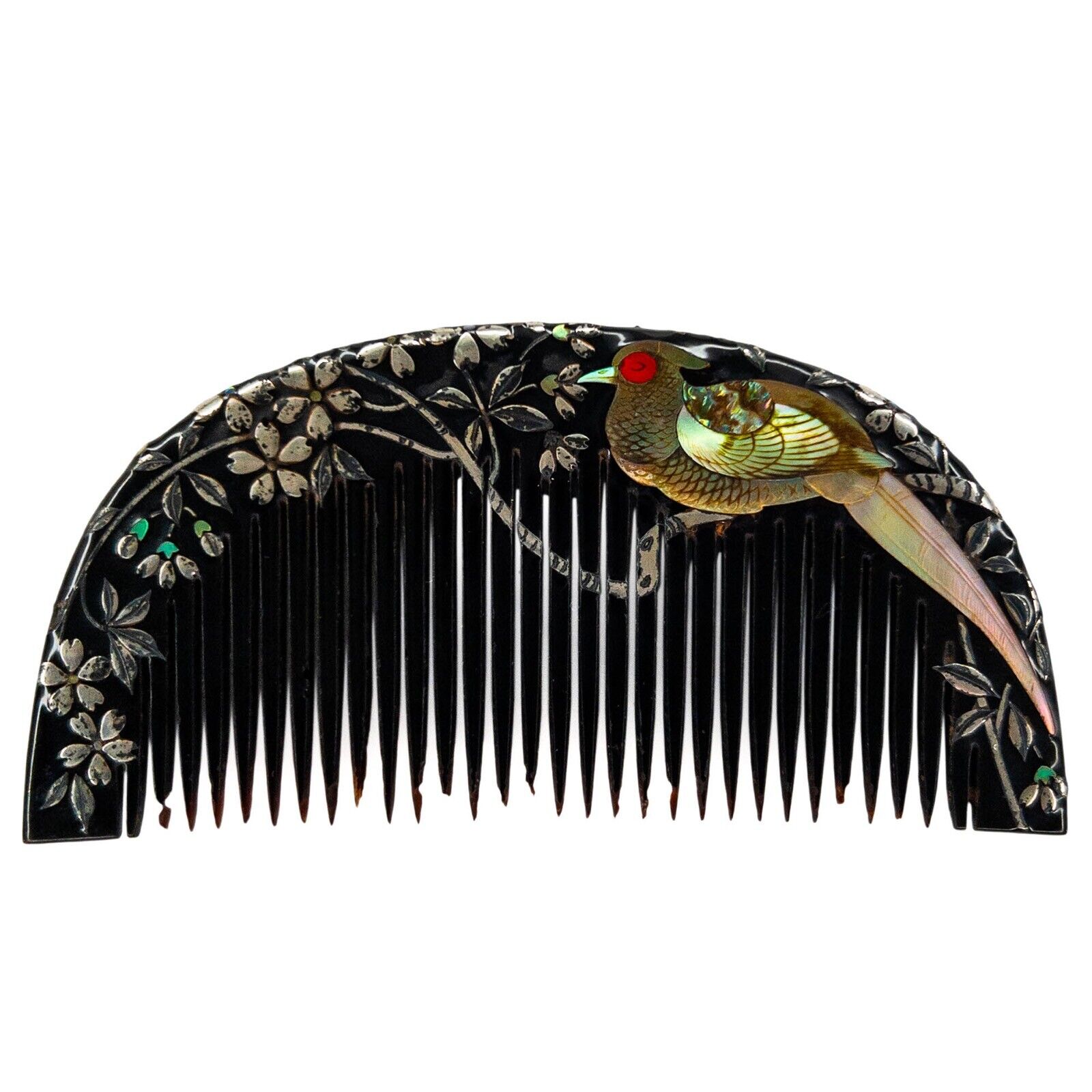 Vintage Japanese Inlayed Black Lacquer Kushi Kanzashi Hair Ornament: Sept23-K