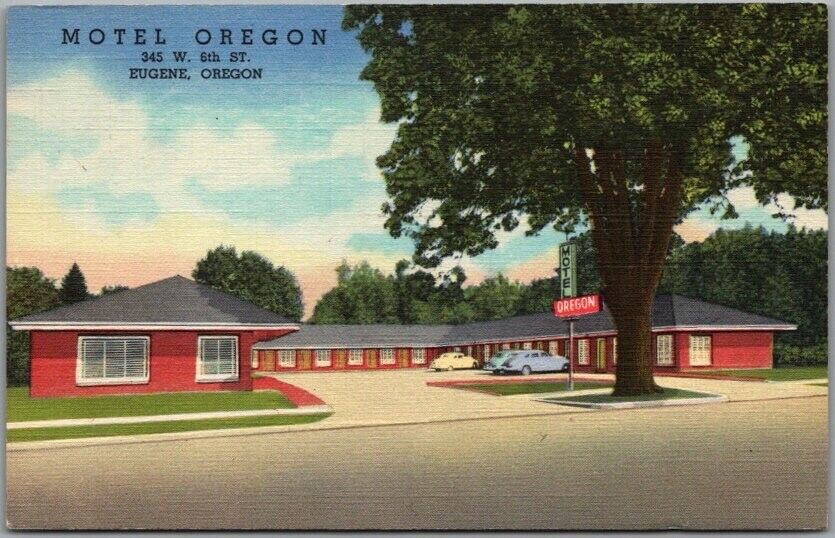 Vintage EUGENE, Oregon Postcard MOTEL OREGON Roadside / Curteich Linen c1948
