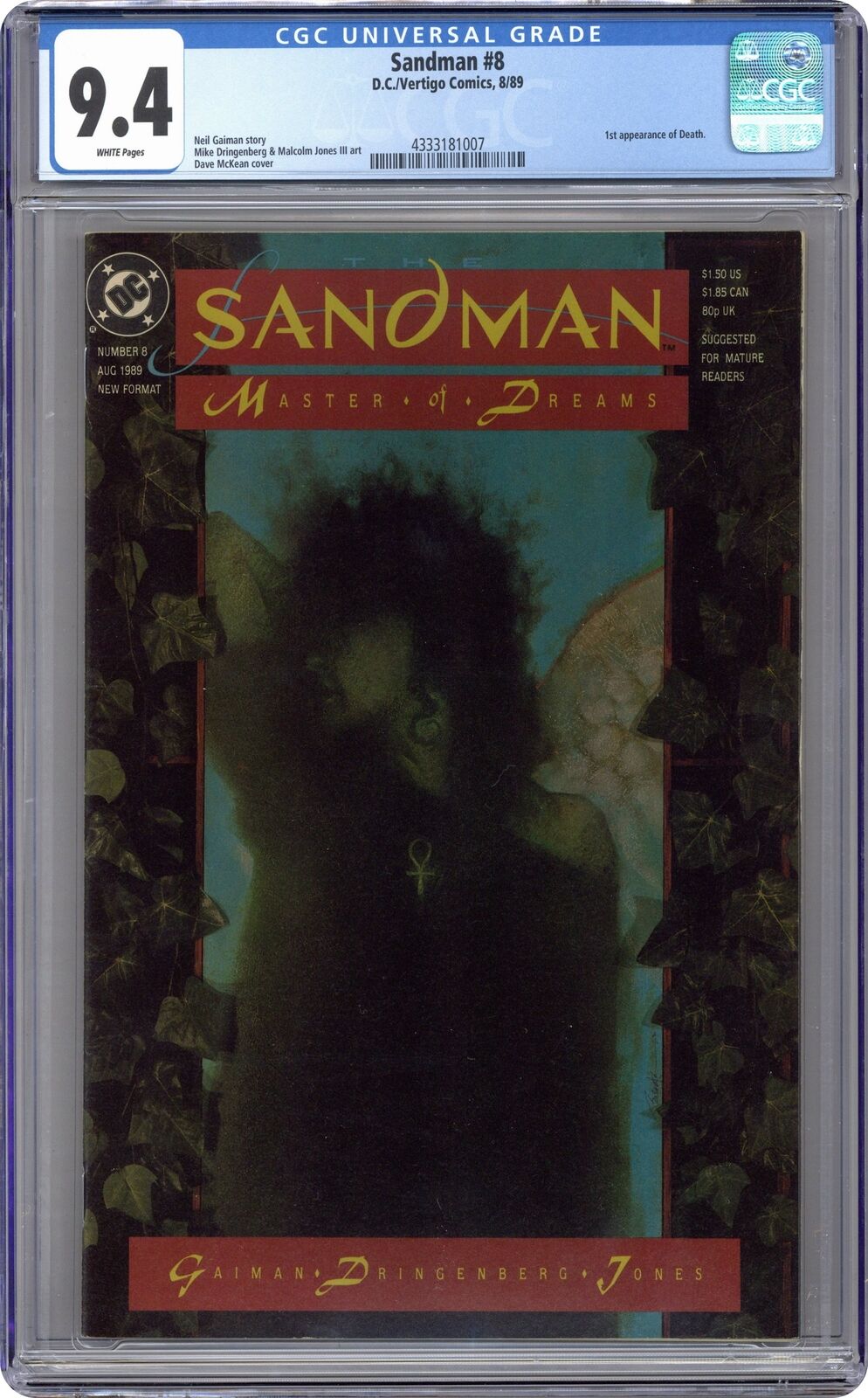 Sandman #8A CGC 9.4 1989 4333181007 1st app. Death
