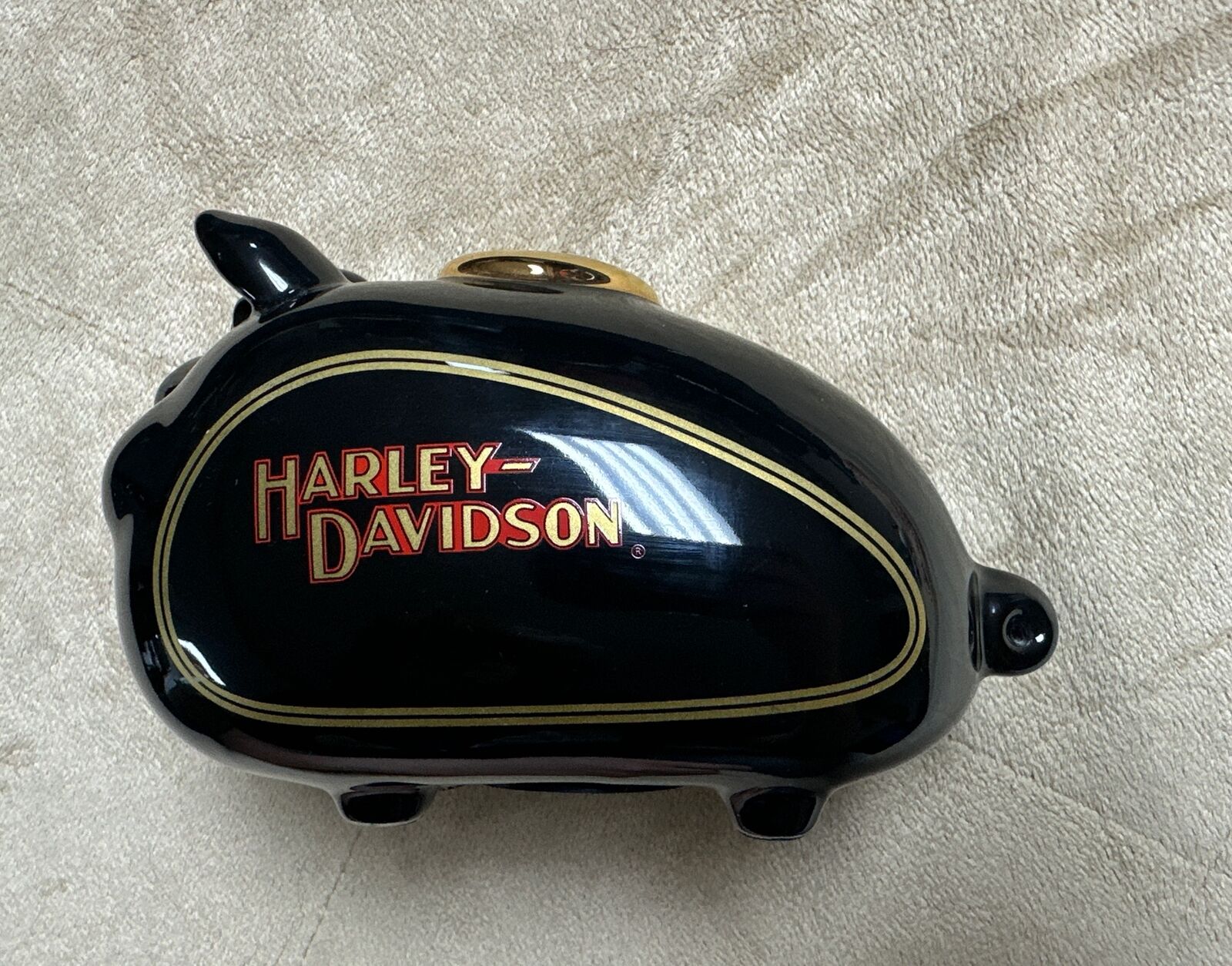 Harley Davidson Hog Tank Piggy Bank 2002 Gold Slot Red And Gold Trim
