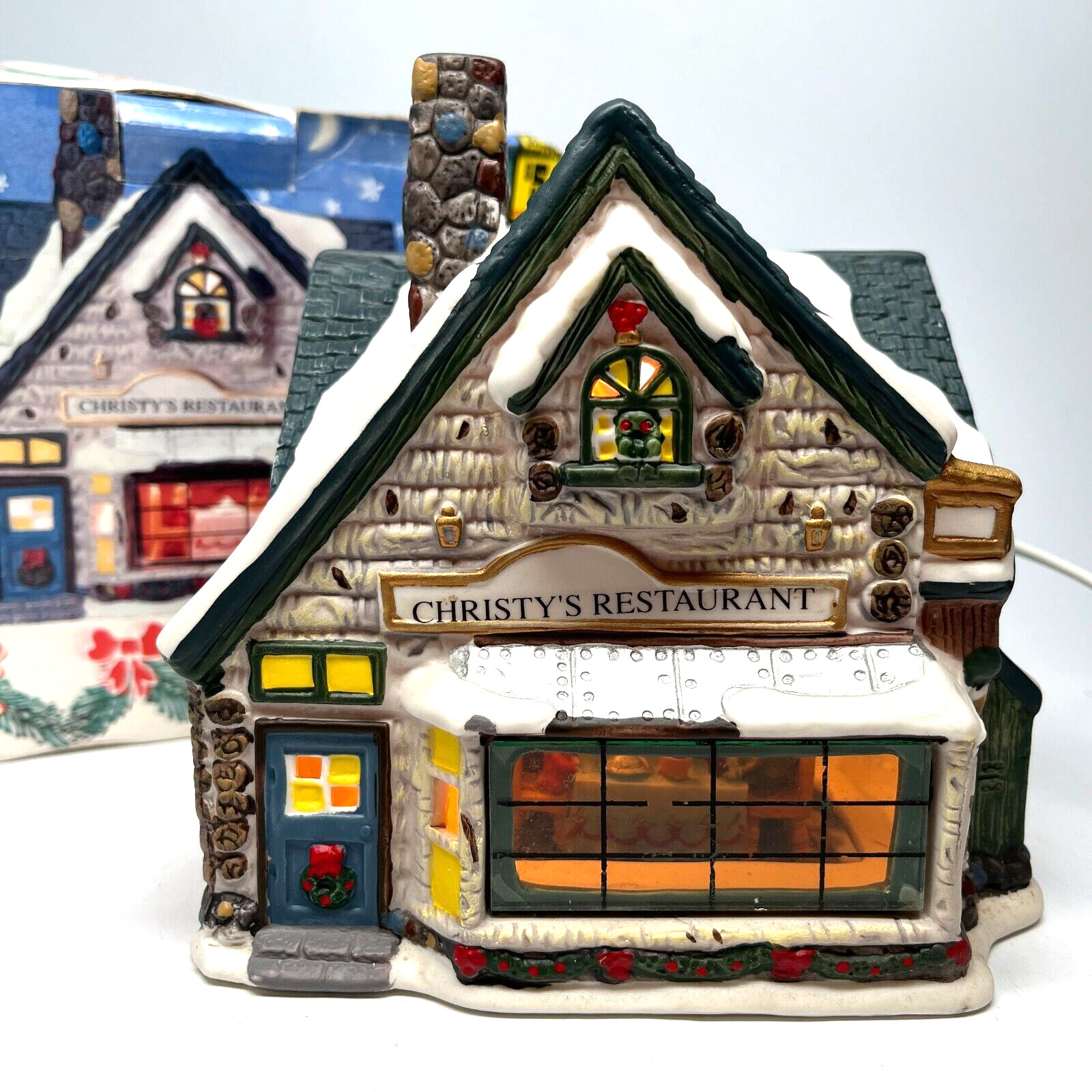 Christy\'s Restaurant Christmas Village House w/3D Window Display, w/box & light