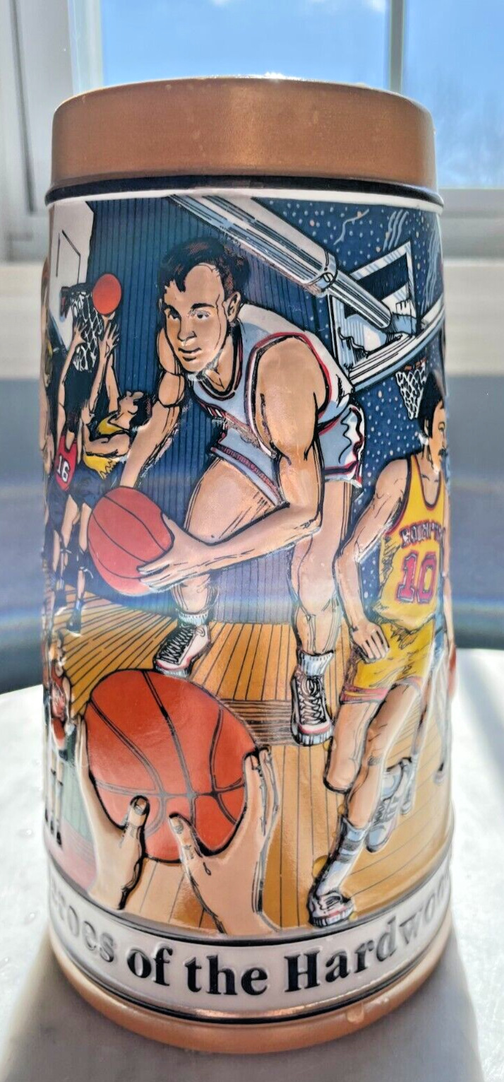 BUDWEISER SALUTES HEROES OF THE HARDWOOD LIMITED EDITION STEIN 1991 NEW-COA-BOX