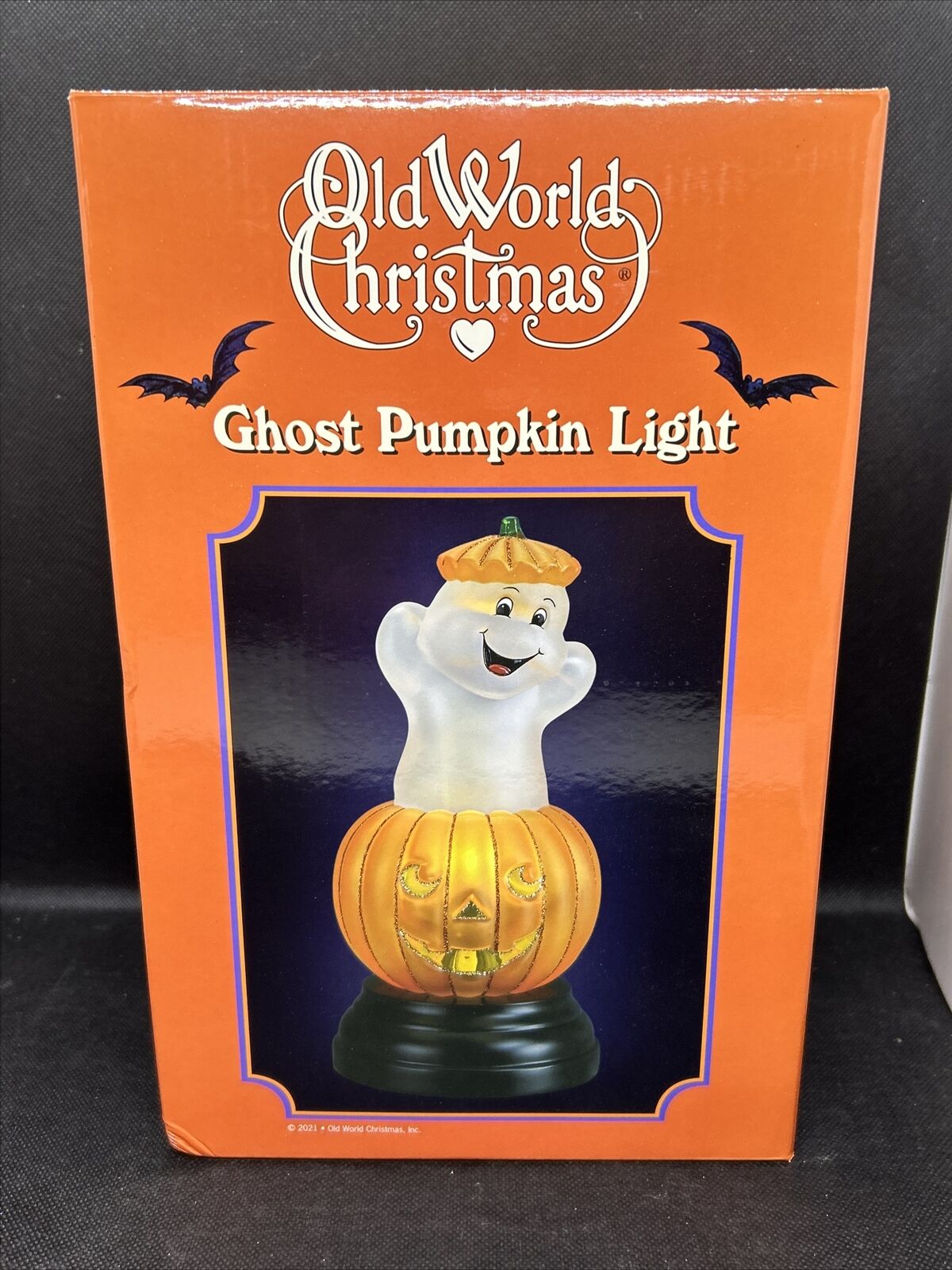 2021 Old World Christmas Glass Ghost Pumpkin Light Jack O Lantern Halloween-New