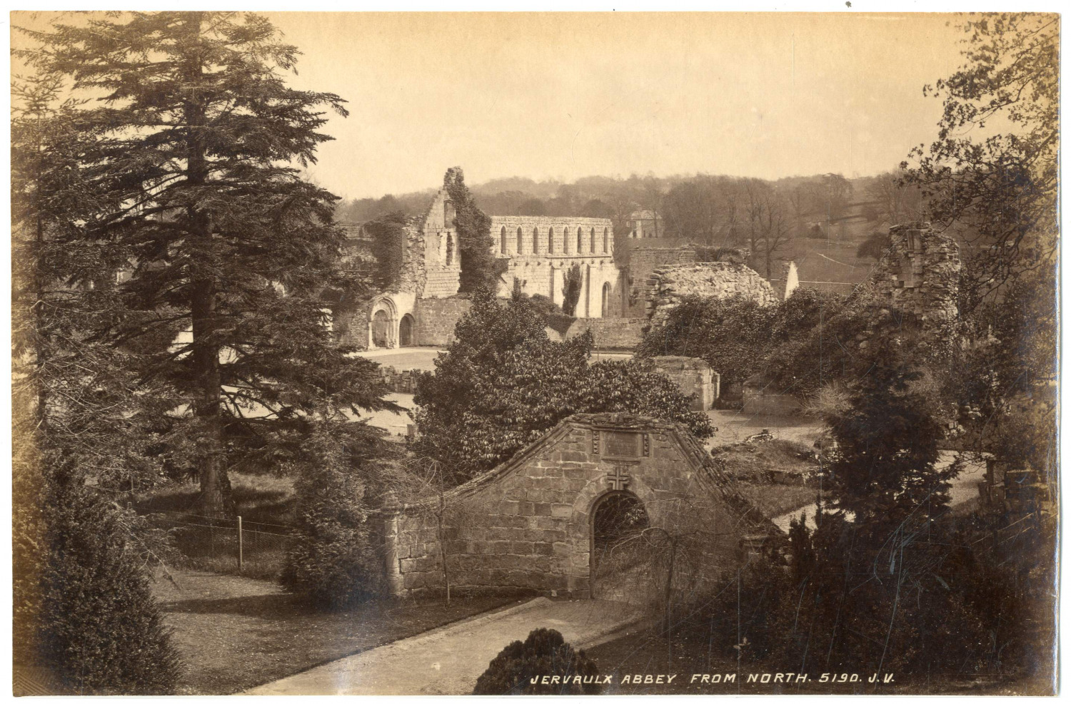 J.V., England, Jervaulx abbey from north vintage albumen print, albumin print