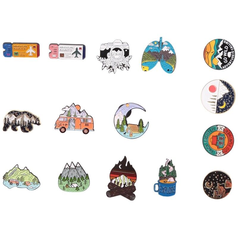 15 Pack Outdoor Enamel Pin Backpack Aesthetic Enamel Pin Set Natural Button8673