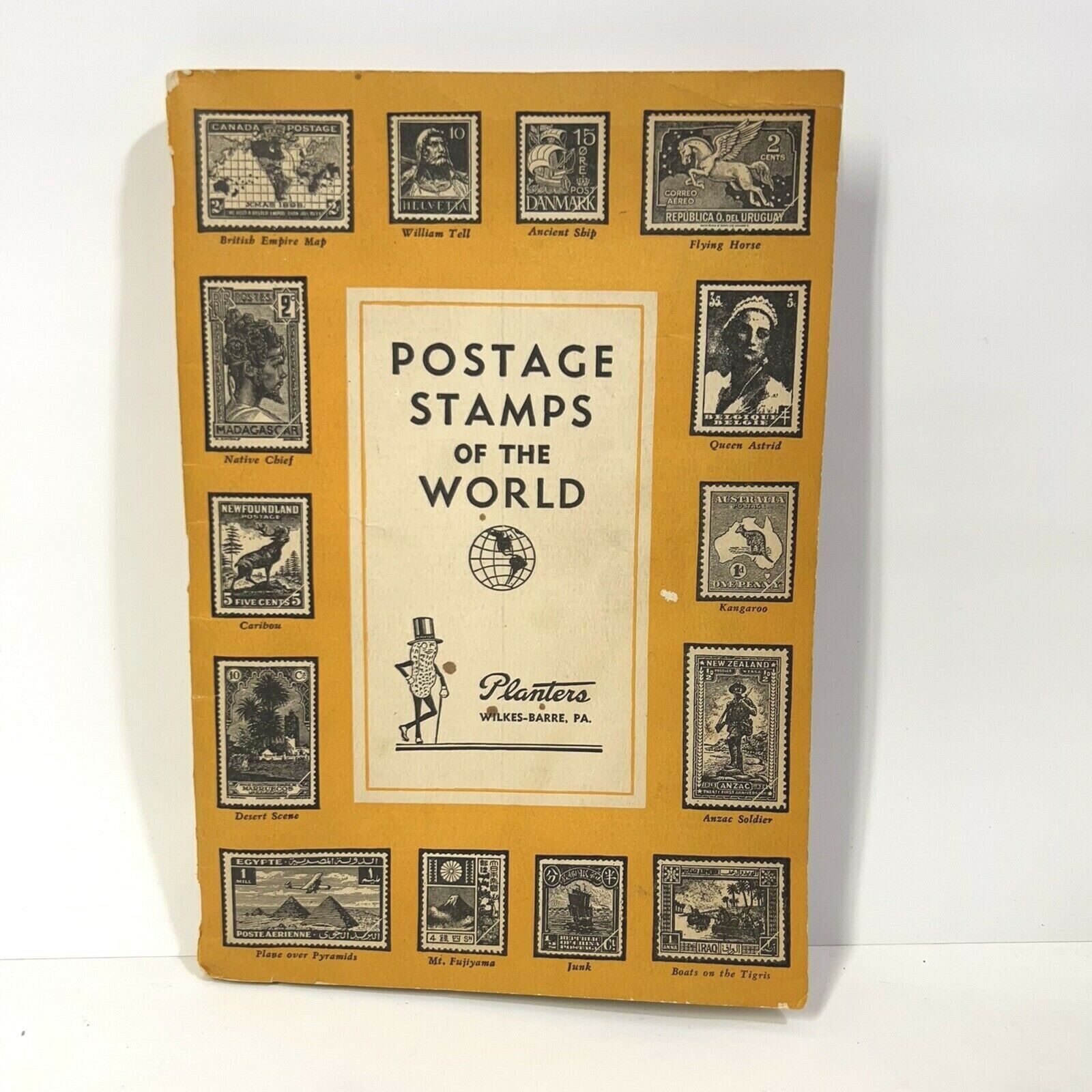 RARE VINTAGE PLANTERS PEANUTS MR. PEANUT POSTAGE STAMPS OF THE WORLD BOOK 1940S