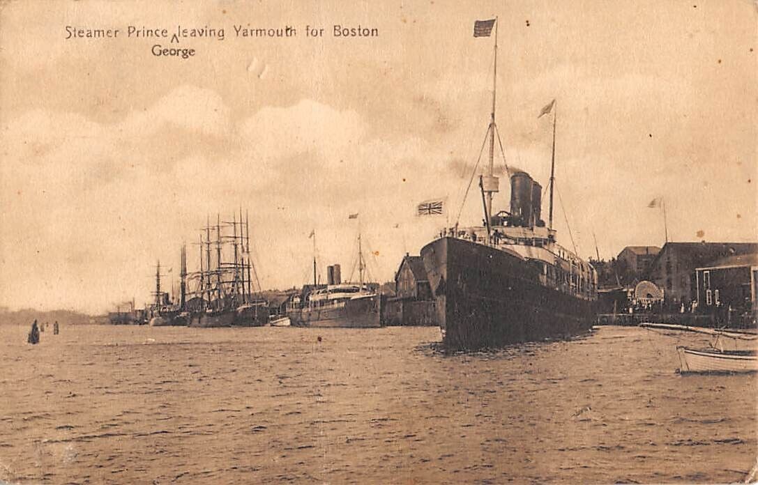 SS PRINCE GEORGE LEAVING HARBOR, DOMINION ATLANTIC RAILWAY SHIP LINE ~ used 1911