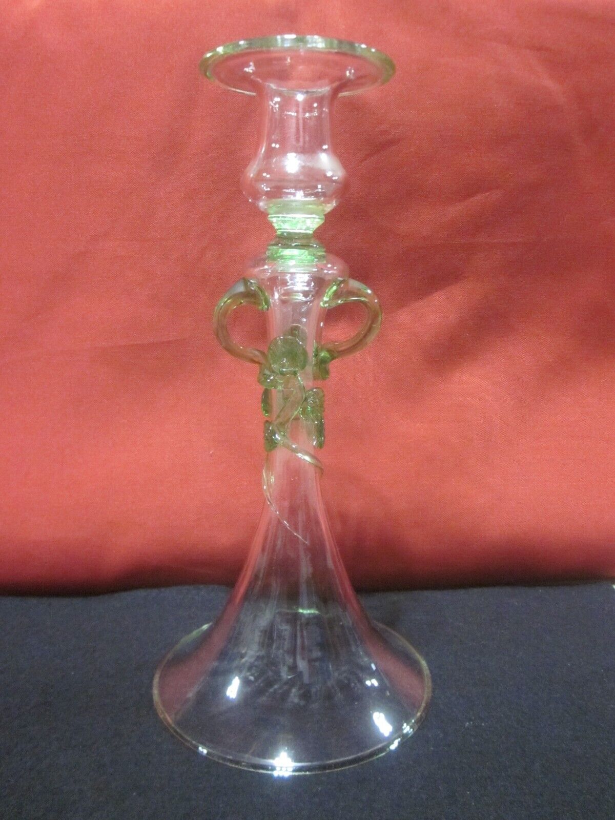 Frederick Carder Steuben Art Glass Spring Green Mat-Su-Noke Candle Holder
