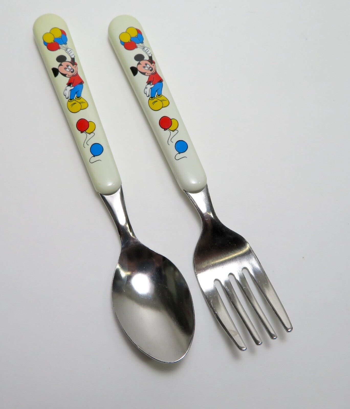 Vtg Disney Souvenir Baby Toddler Child Silverware Mickey Mouse Spoon & Fork Set
